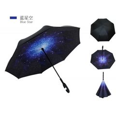Парасолька Lesko Up-Brella Зоряне небо складається парасолька у зворотному напрямку довга ручка антипарасолька