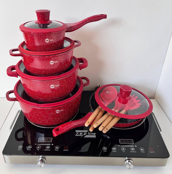 Набор посуды Higher Kitchen НК-316 Алюминий с гранитным покрытием 17 предметов red