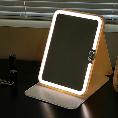 Настольное сенсорное зеркало для макияжа с LED-подсветкой Белое прямоугольное зеркало со светом