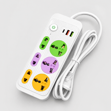 Мережевий фільтр 2м, 2500Вт, 6&times;220В, 2&times;USB, 1&times;Type, WL-1 / Подовжувач з вимикачем / Фільтр-подовжувач кольоровий