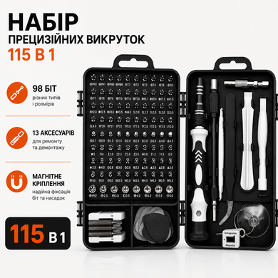 Набір прецизійних викруток та біт 115 в 1