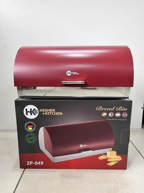 Хлебница из нержавеющей стали Higher Kitchen ZP-049 с откидной крышкой красная