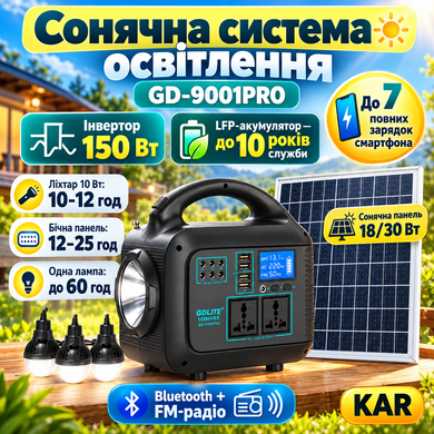 Фонарь LED GDLITE (GD-9008 MUSIC) (Bluetooth, FM/MP3, PD 20W, USB/Type-C, LED-панелью до 40 ч и солнечной зарядкой)