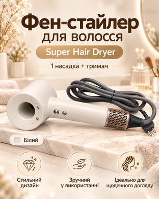 Фен стайлер для волос Super hair dryer 1 насадка + держатель Белый