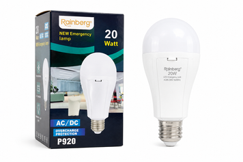 Аварійна LED лампа Rainberg P920 20W AC/DC E27, акумуляторна лампа з резервним живленням при відключенні світла