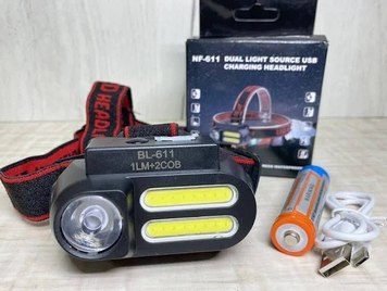 Яркий и мощный аккумуляторный налобный LED фонарь NF611