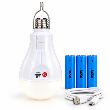 Акумуляторна LED-лампа Type-C 30 Вт E27 / Автономна лампочка в патрон 3 АКБ&times;18650