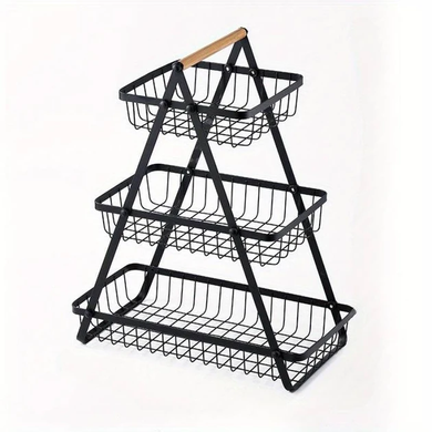 Настольная трехъярусная корзина &mdash; фруктовица с деревянной ручкой Triple Fruit Basket