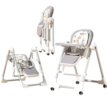 Стульчик для кормления BabyChair с регулируемой спинкой и столиком, шезлонг, колеса, складной
