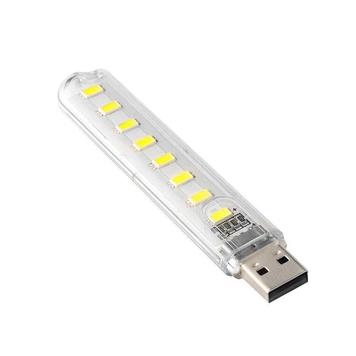 Мини фонарик на 8 светодиодов, USB лампа, LED светильник (теплый желтый свет)