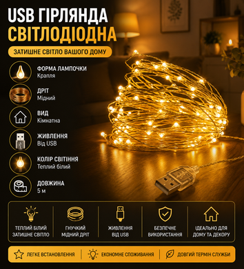 Гірлянда USB 5м (RD-301-USB) (ТЕПЛИЙ, БІЛИЙ)