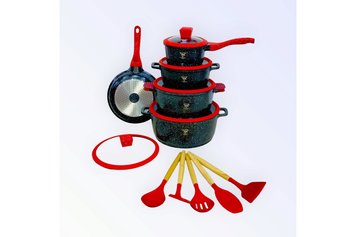 Набір каструль Top Kitchen ТК00050L (чорний з червоними кришками) 10 предметів