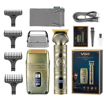 Набір чоловічий VGR V-649 Professional машинка для стрижки/бритва/шейвер 4 насадки LED display