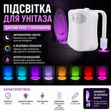 Подсветка для унитаза с датчиком движения LED LightBowl 8 цветов