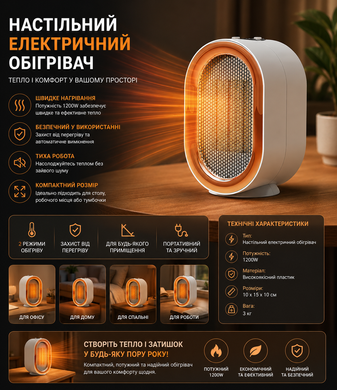 Обогреватель настольный электрический, 1200 Вт.