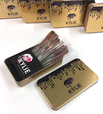 Профессиональный набор кистей для макияжа Kylie Jenner Make-up brush Gold set 12 шт