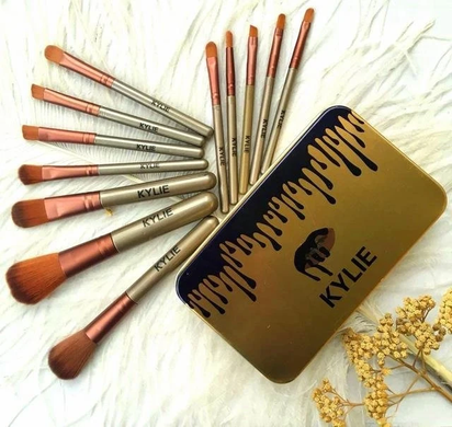 Профессиональный набор кистей для макияжа Kylie Jenner Make-up brush Gold set 12 шт