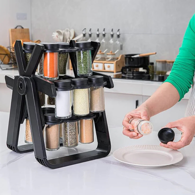 Карусель для специй 18 баночек на крутой подставке на 360&deg; Spice Rack Черный