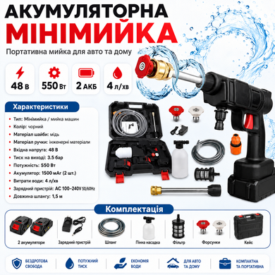 Мийка високого тиску 2-акумуляторна для автомобіля зелена та чорна