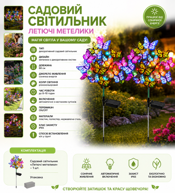 Садовый светильник &laquo;Бабочки&raquo; на солнечной батарее 26X-91 / Набор садовых фонарей с LED-подсветкой 2 шт