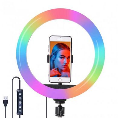 Кільцева LED лампа RGB MJ38 38см 220V 1 крепл.тел USB + пульт