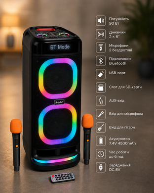 Колонка BTS-2120 Bluetooth / Акустична система з двома бездротовими мікроонами / Караоке-колонка