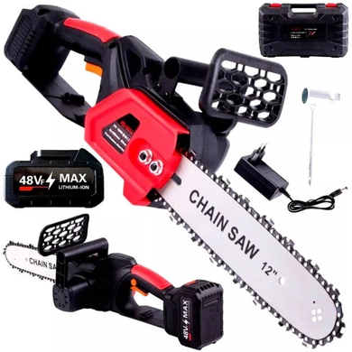 Пила цепная аккумуляторная Chain Saw 12-дюймовая, для обрезки деревьев с 2 акб в комплекте (красная)