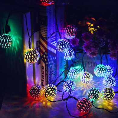 Гірлянда світлодіодна Кулька металева золота, 20 LED, Мультицвет