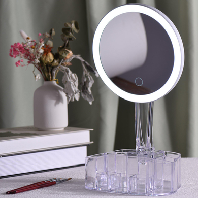 Зеркало с LED подсветкой круглое XH-086 26LED 90&deg; 150 мм с органайзером