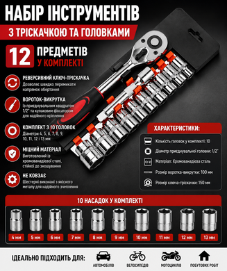 Набор головок с трещёткой CR-V 12 PCS-1/2"DRIVE SOCKET SET (12 предм.)