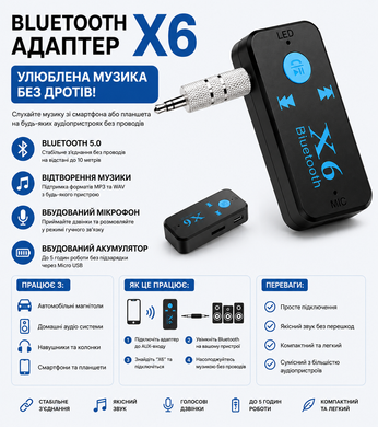 Бездротовий адаптер Bluetooth приймач аудіо ресівер BT-X6 TF card