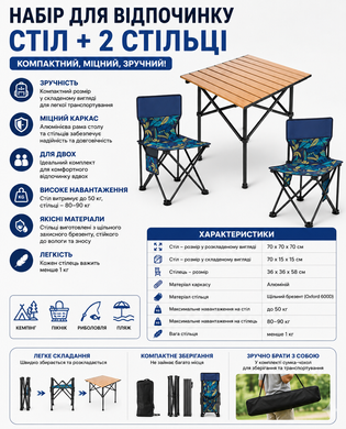 Стол + 2 стула (STD-02) (стол складной квадрат. коричневый, МЕТАЛЛ (Д530*Ш550*В500мм), (стулья металл+ткань (40*40*35))