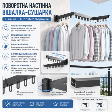 Вішалка-сушарка для одягу SKLM-2 (складна, настінна, метал.)
