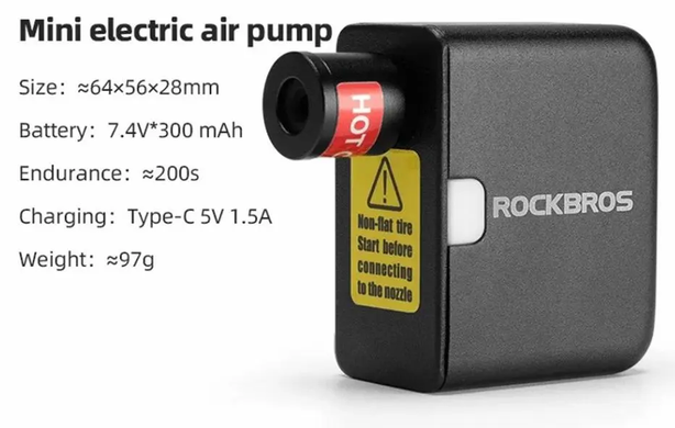 Портативный электрический насос ROCKBROS AS1 Mini с высоким давлением, с наконечником для вентиля FV/AV, для дорожных и горных велосипедов.