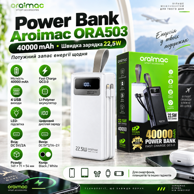 Power Bank Aroimac ORA503 (40000 mAh) (Швидка зарядка 22,5W)