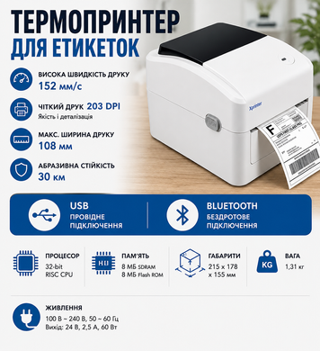 Термопринтер для друку ттн нової пошти Xprinter XP-420B