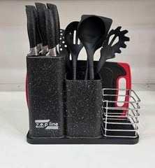 Набор ножей + кухонная утварь на подставке + разделочная доска (14 предметов) ZP — 045