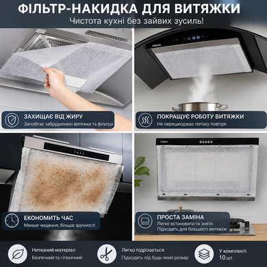 Сітка-фільтр для витяжки 43х45см / Паперовий фільтр для витяжки / Жиропоглинаючий фільтр для витяжки на липучці AND 5597
